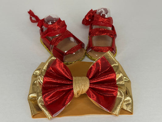 Set lazo sandalia roja y dorada